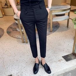 Men's Pants British Style Summer Formal For Men 2021 Simple Solid Business Dress Ankle Length Slim Fit Trousers 3Colors251P