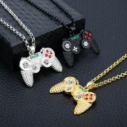 Chains Street Hip Hop Jewellery Game Console Handle Pendant Necklace Gold Chain Geometry Crystal Full Diamond Charms Boys Gifts2763