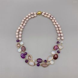 Pendants FoLisaUnique 2 Strands Purple Azurite Amethyst Necklace For Women 8-9mm Freshwater Pink Baroque Rice Pearls Moonstone Quartz