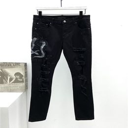 Mens Jeans Snake Designer Pencil Pants Printed Black Slim-leg Denim Pant s Fashion Club Clothing for Male Hip Hop Skinny trousers226N