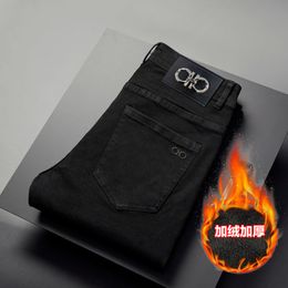New JEANS Pants pant Men's trousers Stretch FLEECE thickening winter DDicon Embroidered close-fitting jeans cotton slacks washed straight business casual HX3231-1-0