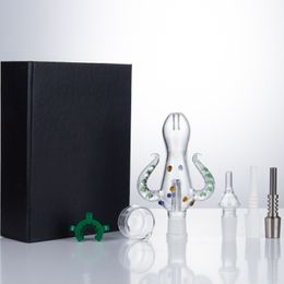 NC006 Smoking Pipe Dab Rig Glass Bong Gift Box 14mm 19mm Titanium Quartz Ceramic Nail Clip Wax Dish Dab Nail Double Ox Horn About 5.55 Inches Tube Bubbler Bongs