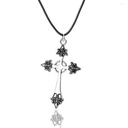 Chains Gothic Boho Flower Pattern Christ Cross Necklace - Baroque Large Goth Jewellery