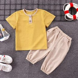 Clothing Sets Summer Kid Solid Cargo Pant Suit Boy Short Sleeve Top Trousers Matching Set 0-5Y Young Child Clothes Girl Thin Sportswear