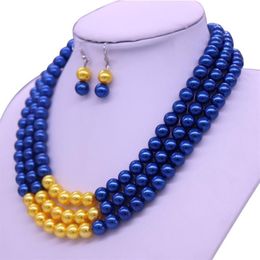 Abadon Newest Fashion Handmade Blue Yellow Multi Strand Layers Pearl Choker Statement Necklaces Sigma Gamma Rho Symbol Jewellery Y20275F