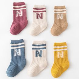 Kids Socks Korean Knit Soft Fashion Letter Baby Middle Tube Stockings Long for Infant Toddler Boys Girls Casual 231007