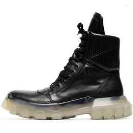 Boots Black Motorcycle Soft Leather Men Platform Ankle Thick Sole Shoes For 13#25/10f50