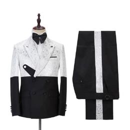 Men's Suits & Blazers 2022 Unique Design White Pattern Costume Homme Mens 2 Pcs Groomsmen Wedding Tuxedos Terno Masculino Sli238z