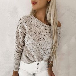 Womens Sweaters Fitshinling Boho Sweater Pullover Top Women Clothing Casual 2024 Solid Slim Hollow Out Jumper Knitwear Fashion Sale