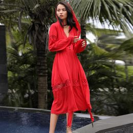 Casual Dresses Red Bohemian Dress For Women Clothing 2023 Long Sleeves Hoodie Hollow Out Vintage Boho Vestidos DD2501