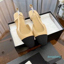 Classic designer sandals Womens wedding dress shoes summer thick heels fashion round head slides 100% leather