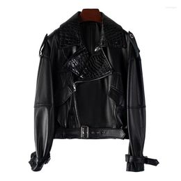 Women's Leather Fashion Crocodile Pattern Genuine Sheepskin Jacket For Autumn 2023 Casual Ladies' Jackets