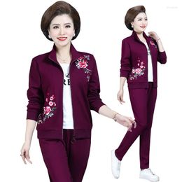 Women's Two Piece Pants Women Tracksuits Set 2023 Middle-Aged Mom Spring Autumn Printing Jacket Trousers 2 Pieces Suit Sportswear A