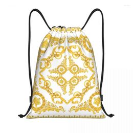 Shopping Bags Vintage Baroque Prints Greek Ornament Golden Meander Meandros Drawstring Backpack Lightweight Gym Sports Sackpack Sacks