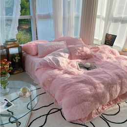 Bedding Sets INS Winter Thickened Warm Mink Fleece 4-piece Set Cloud Coral Milk Quilt Cover Bed Single Fitted Sheet 4-piec