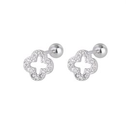 Silver Bright Hollow Clover Designer Earring Ear Studs Rings Shining Zircon Crystal Lucky Earrings Earings For Women Jewelry