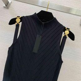 Fashion 2023 designer design early spring new Medusa metal accessories suspender design elastic wrap skirt knitted dress259k