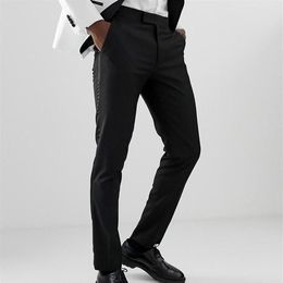 Men's Suits & Blazers Black Men Suit Pants With Side Stripe One Piece Slim Fit Man Trousers Fashion Clothes 2022 For Wedding 314R