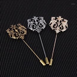 Bronze Gold Silver Tone Classic Hollow Double Lion Lapel Pins For Men Suit Accessories Stick Brooch Pins Wedding Party Jewelry1295g