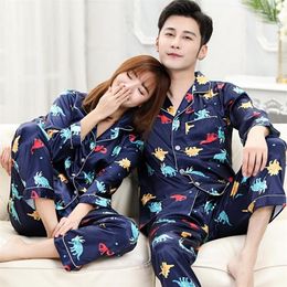 Men's Sleepwear FZSLCYIYI Couple Silk Satin Pyjamas Set Long Sleeve Pants Pijama Pyjamas Suit Women Men Sleep 2PC Loungewear232J