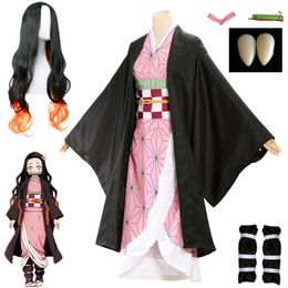 Kamado Nezuko Cosplay Costume Anime Demon Slayers Kimono Uniform Kimetsu No Yaiba Hallween Christmas Party Clothes Women Kidscosplay