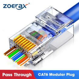 Laptop Adapters Chargers ZoeRax Cat6 CAT5e Pass Through RJ45 Modular Plug Network Connectors UTP 15 Gold Plated 1 1mm Hole End for Ethernet Cable 231007