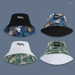 Berets Spring Summer Wide Brim Bucket Hat Women Men Korean Letter Embroidery Outdoor Sun Hats Double Side Wear Fisherman Panama Cap