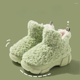 Boots Wool Cotton Slippers For Women 2023 Winter Korean Style Simple Warm Plus Velvet High-top EVA Thick-soled Short