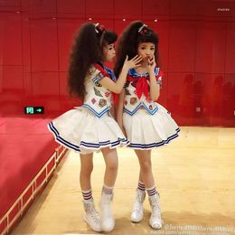 Stage Wear Children's Jazz Dance Costumes Girls Cheerleading Performance Pettiskirt Red Scarf Chorus Suit Small Navy