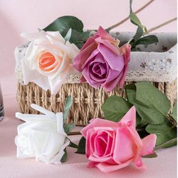 Decorative Flowers 10Pc Moist Real Touch Rose Artificial Bridal Holding Bouquet Wedding Decor Fake Roses Flower Home Deco Party Table Flore
