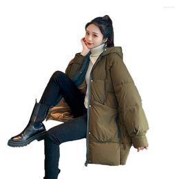 Women's Trench Coats Black Down Cotton Coat Female 2023 Winter Fashion Hooded Pocket Thick Warm Temperament Loose Jacket N1521