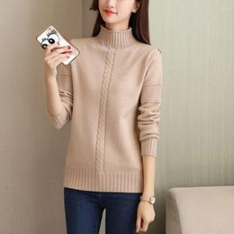 Women's Sweaters Autumn And Winter High Neck Pullover Solid Screw Thread Loose Fit Sweater Knit Fashion Casual Commuter Tops