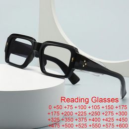 Sonnenbrille Marke Black Square Lesebrille für Männer 2023 Retro Anti Blaues Licht Computer Brillen Niet Dicken Rahmen Klar 0-6,0