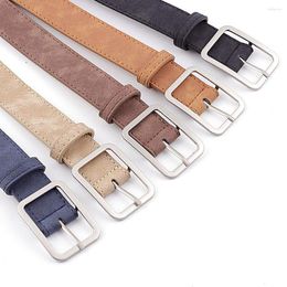 Belts Simple Design PU Leather Belt Metal Buckle Adjustable Waistband Casual Style Waist Accessory Dark Blue