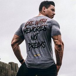 New Design Summer Letter Print Fitness Crossfit Elastic T-shirt Men Gyms Casual Tight Short Sleeve T Shirts Bodybuilding Tees Tops269F