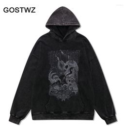 Men's Hoodies Hip Hop Hoodie Streetwear Vintage Devil Skull Skeleton Print Gothic Hooded Sweatshirt Harajuku Fashion High Quality Washed