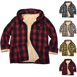 Men's Jackets Plush For Men Male Fleece Lined Flannel Plaid Shirts Zipper Jacket With Hood Mens Tall