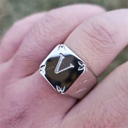 Men Retro 925 Sterling Silver Ring Designer Couple Rings Fashion Womens Square Ring Casual Hip Hop Love Rings Ornaments Luxury Jew262W