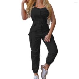 Women's Two Piece Pants Jumpsuit Polyester Backless 5 Colours Women Sleeveless Slim Halter Romper Playsuit