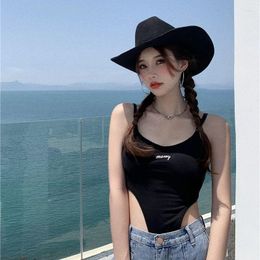 Women's Tanks Black Girls' Letter Embroidered Strap Tank Top Bodysuit Shows A Slim Design Clothes Crop Corset Y2k Tops For Women