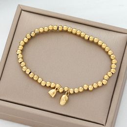 Link Bracelets Design Sense Lotus Seed Pendant Stainless Steel For Women Vintage Style Female Elastic Beads Wrist Chain Jewellery