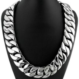 Chains Top Quality Silver Tone 32mm Width 316L Stainless Steel Polished Curb Solid Heavy Long Chain Jewelry273r