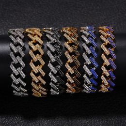 Mens Hip Hop Gold Bracelets Fashion Iced Out Miami Cuban Link Chain Black Blue Diamond Bracelet Jewellery 8inch222j