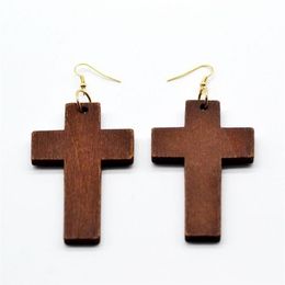 Dangle & Chandelier Natural Wooden Cross Earrings For Women Fashion Faith Jewellery Whole227T