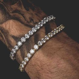 Mens Iced Out Tennis Chain Gold Silver Bracelet Fashion Hip Hop CZ Bracelets Jewelry 3 4 5mm 7 8inch2743