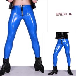 Men's Pants Men Thin Leisure Bright Leather Tight Ninth Trousers PVC Latex Ammonia Faux Punk Legging Glossy Shiny Pencil274i