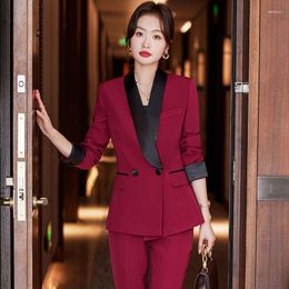 Women's Two Piece Pants Elegant Wine Formal Women Business Suits With And Jackets Coat Ladies Office Work Wear Professional Pantsuits