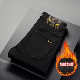 New JEANS Pants pant Men's trousers Stretch FLEECE thickening winter DDicon Embroidered close-fitting jeans cotton slacks washed straight business casual HX3277-1-0