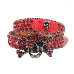 Belts Big SKULL Rhinestone Belt Women Harajuku Y2K Western Bling Luxury Designer With Diamond Pin Buckle Men For Jeans