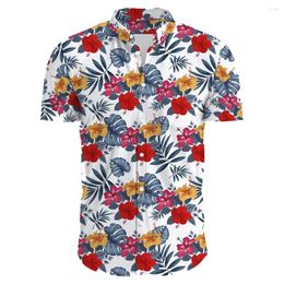 Men's Casual Shirts Summer Hawaiian Floral Print Short Sleeve Top Shirt High Quality Lapel Oversized Vacation Beachwear Streetwear